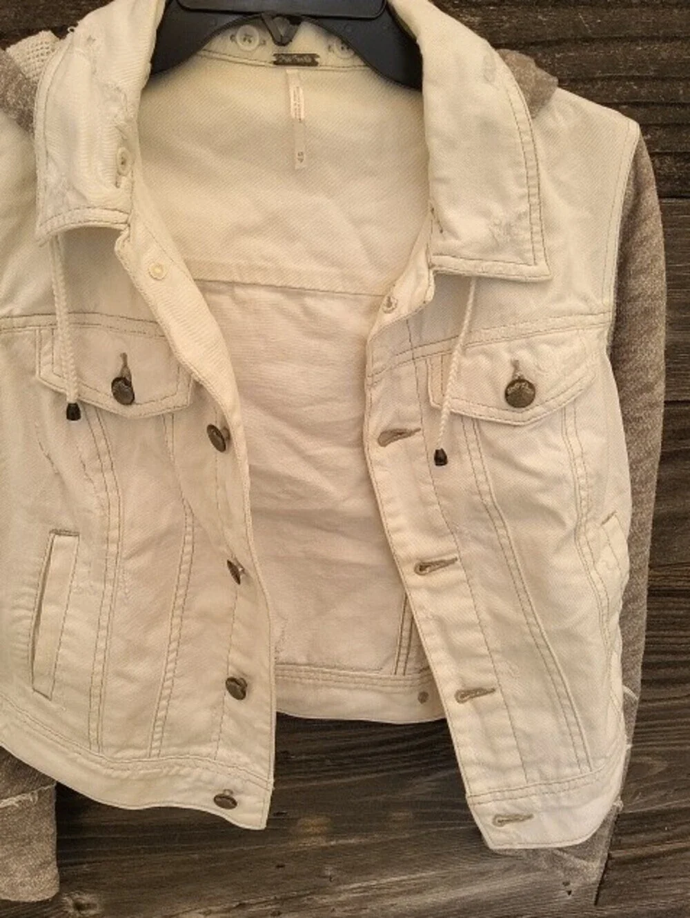 Free People White Hooded Jean Jacket Size XS